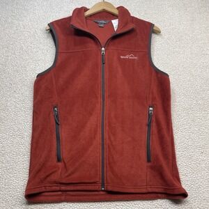 Eddie Bauer Men's Red Orange Full Zip Fleece Vest Men's Small Hiking Camping